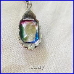 Collier Style Art Déco Argent 835, Marcassites & Verre Irisé