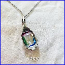 Collier Style Art Déco Argent 835, Marcassites & Verre Irisé