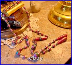 Collier perles verre Murano feuilleté lampwork fin du jour rose Art Déco