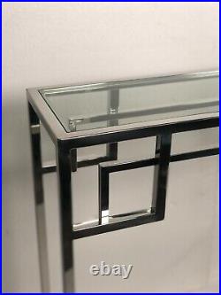 Console style Art Déco en métal chromé à dessus de verre transparent