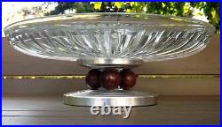 Coupe A Fruits Art Deco 3 Boules Verre Moule Palissandre Et Aluminium Vers 1930