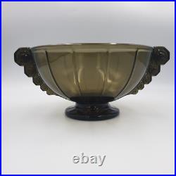 Coupe Art Deco En Verre Moule Presse Ambre Poignees Decor Geometrique 1930