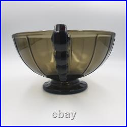 Coupe Art Deco En Verre Moule Presse Ambre Poignees Decor Geometrique 1930