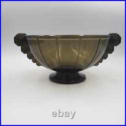 Coupe Art Deco En Verre Moule Presse Ambre Poignees Decor Geometrique 1930