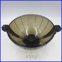 Coupe Art Deco En Verre Moule Presse Ambre Poignees Decor Geometrique 1930