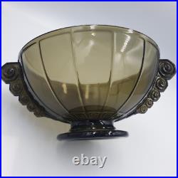 Coupe Art Deco En Verre Moule Presse Ambre Poignees Decor Geometrique 1930