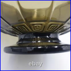 Coupe Art Deco En Verre Moule Presse Ambre Poignees Decor Geometrique 1930