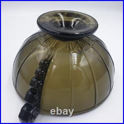 Coupe Art Deco En Verre Moule Presse Ambre Poignees Decor Geometrique 1930