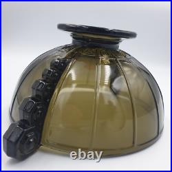 Coupe Art Deco En Verre Moule Presse Ambre Poignees Decor Geometrique 1930