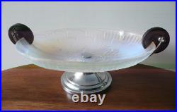 Coupe Art déco 1930 verre opalescent signé JULIEN FRANCE chrome et palissandre