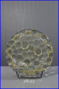 Coupe Nid d'abeille verre jaune texturé Pierre d'Avesn période Art Déco