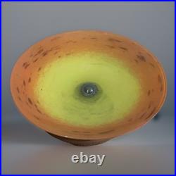 Coupe Schneider Art Déco sur pied bronze Verre marmoréen orange / jaune Signée