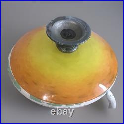 Coupe Schneider Art Déco sur pied bronze Verre marmoréen orange / jaune Signée