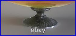 Coupe Schneider Art Déco sur pied bronze Verre marmoréen orange / jaune Signée