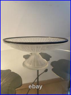 Coupe Sur Pied Art Deco Col Argent Massif Minerve Verre Dépoli Centre De Table
