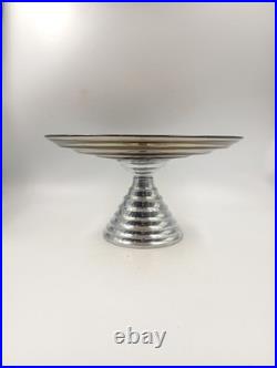 Coupe Verre Fumé Pied Aluminium Chromé Art Déco Steamline France Année 1940 1950