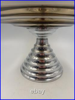 Coupe Verre Fumé Pied Aluminium Chromé Art Déco Steamline France Année 1940 1950