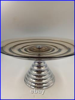 Coupe Verre Fumé Pied Aluminium Chromé Art Déco Steamline France Année 1940 1950