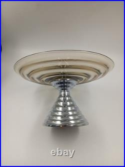 Coupe Verre Fumé Pied Aluminium Chromé Art Déco Steamline France Année 1940 1950 Coupe Verre Fumé Pied Aluminium Chromé Art Déco Steamline France Année 1940 1950