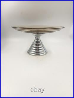 Coupe Verre Fumé Pied Aluminium Chromé Art Déco Steamline France Année 1940 1950