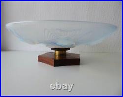 Coupe à fruits EZAN. Art Deco verre pressé opalescente & bois. D'oiseaux 2