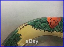 Coupe à fruits verre soufflé émaillé relief à décor floral signé Leune Art Déco