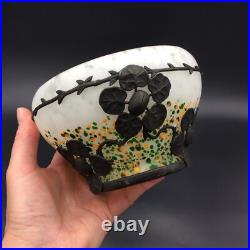 Coupe en Pâte de Verre Moucheté et Fer Forgé Art Déco 1920-30 Décor de Feuillage