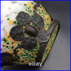 Coupe en Pâte de Verre Moucheté et Fer Forgé Art Déco 1920-30 Décor de Feuillage