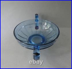 Coupe en verre bleu, Art Deco, modèle Noémie attribué à Luxval Val Saint Lambert