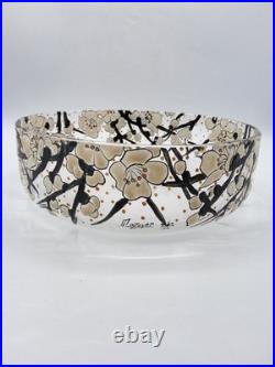 Coupe en verre soufflé émaillé à décor floral japonisant signé Mazoyer Art Déco