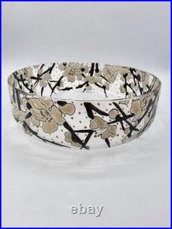 Coupe en verre soufflé émaillé à décor floral japonisant signé Mazoyer Art Déco