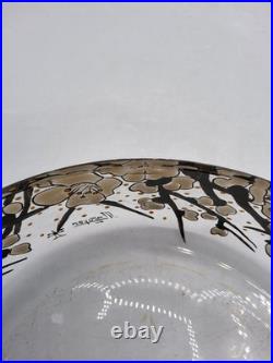 Coupe en verre soufflé émaillé à décor floral japonisant signé Mazoyer Art Déco