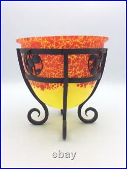 Coupe en verre soufflé moucheté et fer forgé martelé signé Moda Art Déco