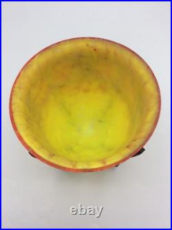 Coupe en verre soufflé moucheté et fer forgé martelé signé Moda Art Déco