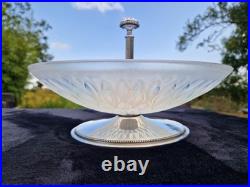 Coupe verre opalescent Art déco, sur pied métal argenté 1930, style Ezan-Verlys