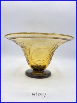 Coupe verre soufflé coloré dégagé à l'acide géométrique signé Schneider Art Déco