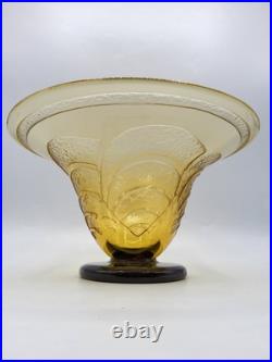 Coupe verre soufflé coloré dégagé à l'acide géométrique signé Schneider Art Déco