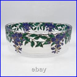 Coupe verre soufflé émaillé décor floral glycine signé Édouard Becker Art Déco