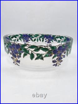 Coupe verre soufflé émaillé décor floral glycine signé Édouard Becker Art Déco
