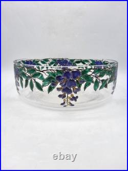 Coupe verre soufflé émaillé décor floral glycine signé Édouard Becker Art Déco