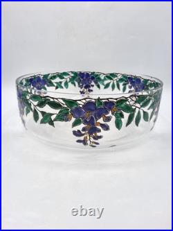 Coupe verre soufflé émaillé décor floral glycine signé Édouard Becker Art Déco