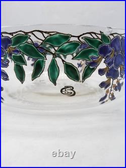 Coupe verre soufflé émaillé décor floral glycine signé Édouard Becker Art Déco