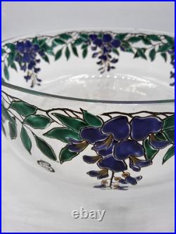 Coupe verre soufflé émaillé décor floral glycine signé Édouard Becker Art Déco