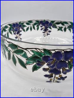 Coupe verre soufflé émaillé décor floral glycine signé Édouard Becker Art Déco