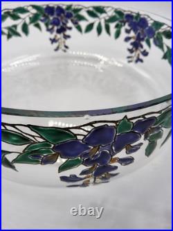 Coupe verre soufflé émaillé décor floral glycine signé Édouard Becker Art Déco