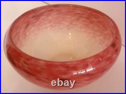 Coupelle Schneider signée Art Déco verre rose blanc nuagé D 12 cm #1906#