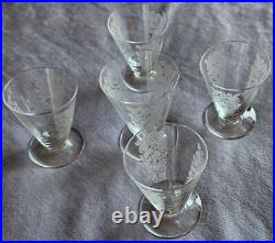 Cristal BACCARAT Lot 4 + 1 = 5 verres art déco en cristal gravé de fruits