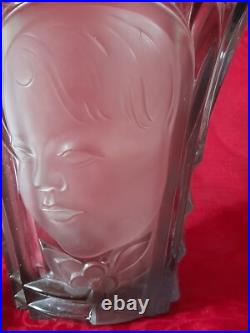 D'après walter sohne vase en verre portraits de 3 visages allemagne art déco