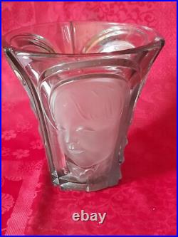 D'après walter sohne vase en verre portraits de 3 visages allemagne art déco