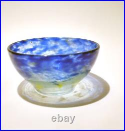 DAUM Nancy Bol coupelle ART DECO en pâte de verre bleu marbré signé 1920